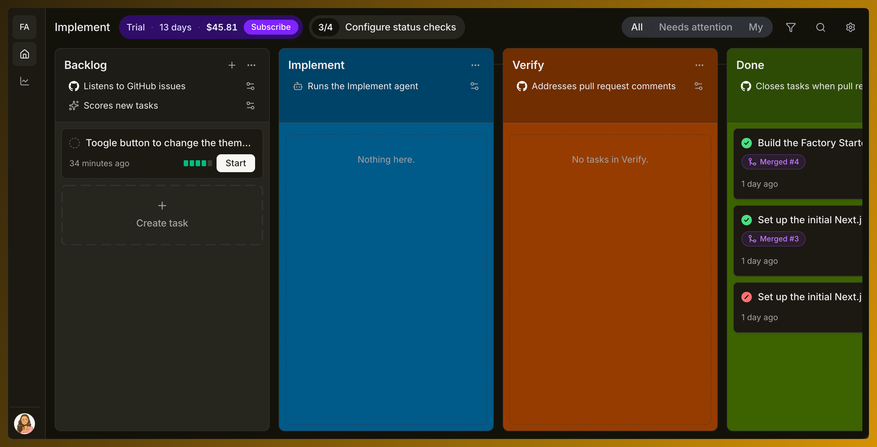 Theme toggle issue in the Backlog stage with a high confidence indicator