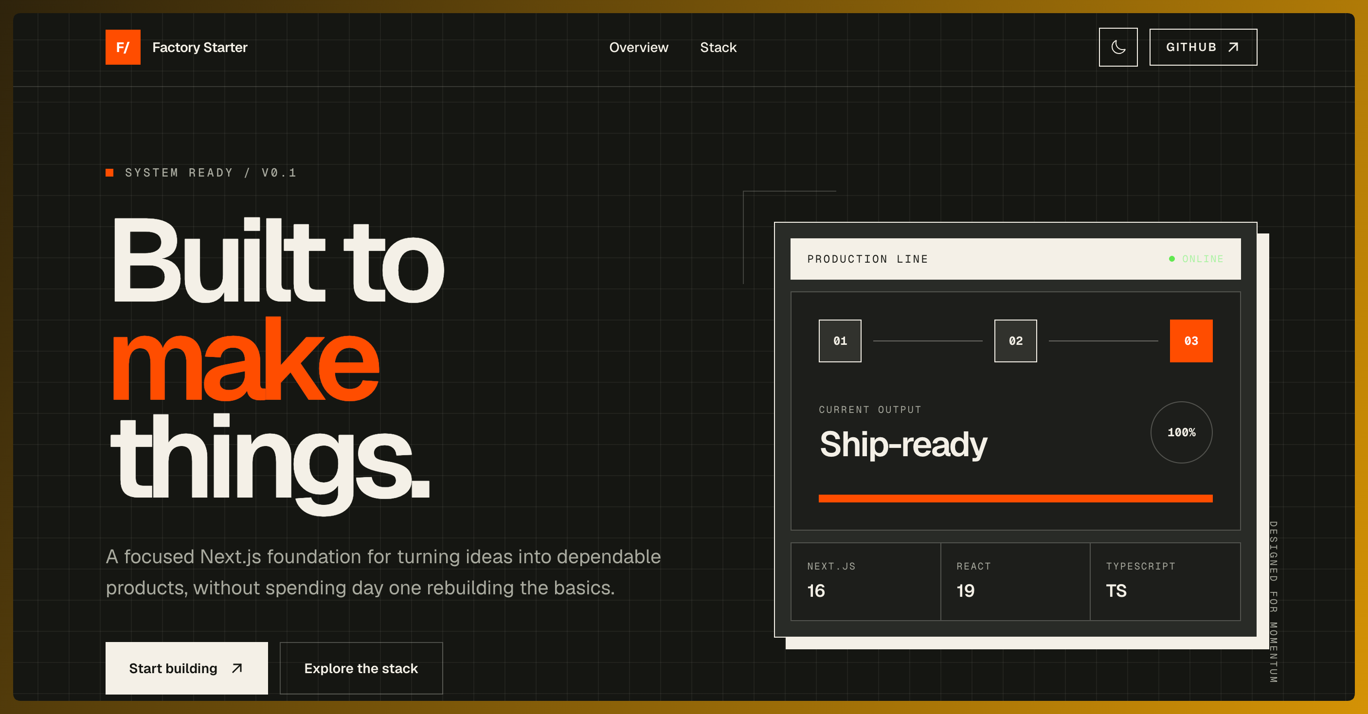 Factory Starter App with the completed theme toggle in its header