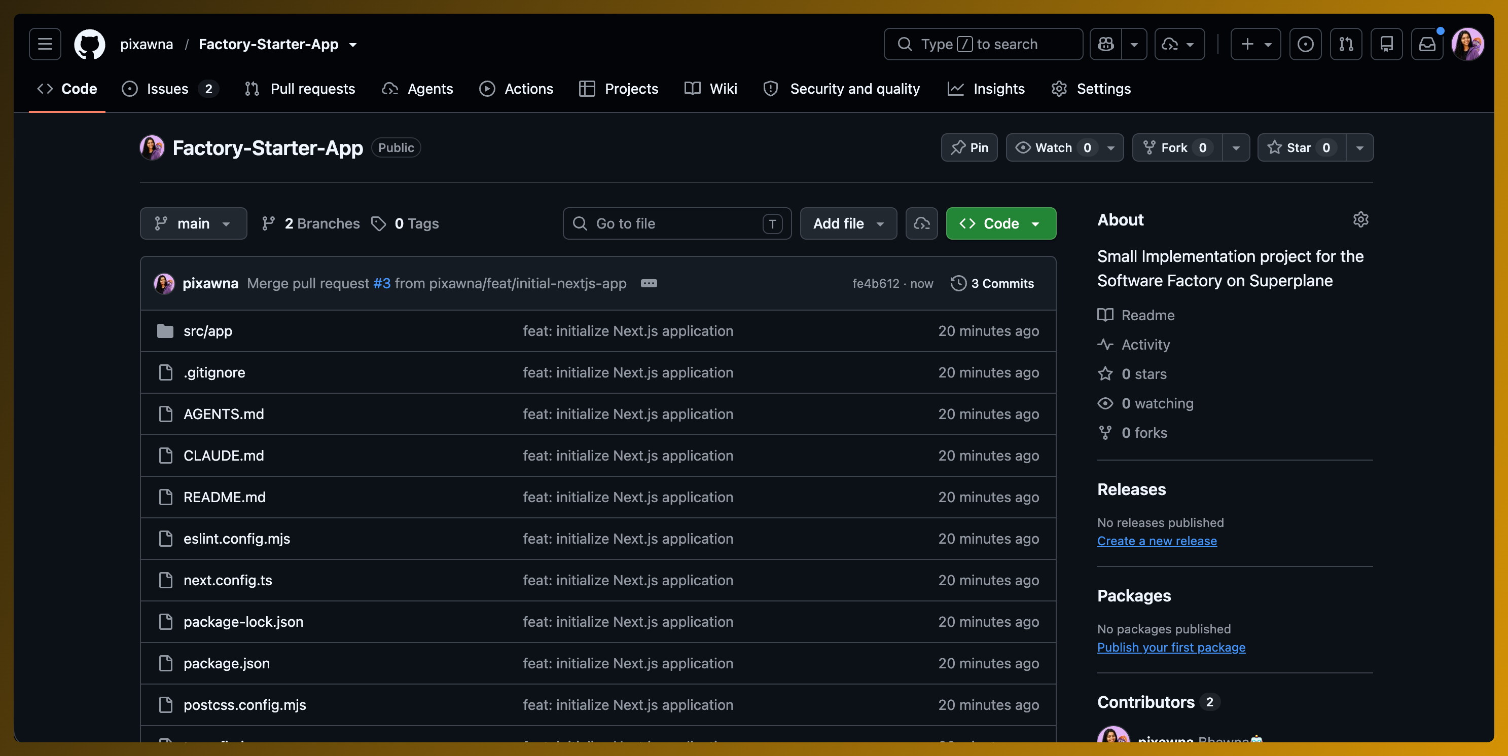 Factory Starter App repository after merging the initial Next.js application pull request