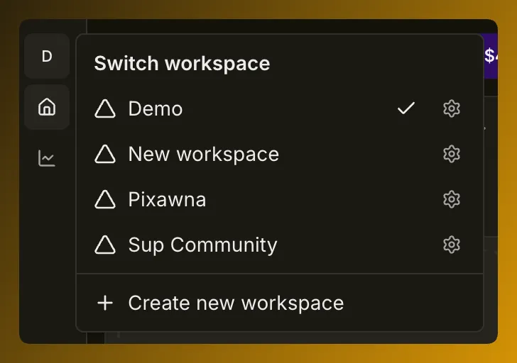 SuperPlane workspace switcher with Create new workspace